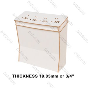 May include: White wooden cabinet with a top panel featuring a grid of small holes. The cabinet is 3/4 inch thick and has a rounded front edge.  THICKNESS 19,05mm or 3/4"