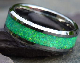 Green Opal Tungsten Ring
