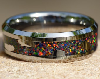 Black Opal Meteorite Tungsten Ring