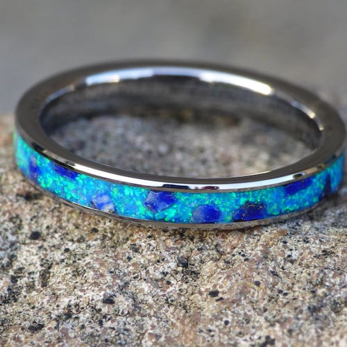 Thin Violet Opal Tungsten Ring 3.2mm Band - Etsy UK