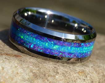 Dual Lavender and Blue Opal Tungsten Ring