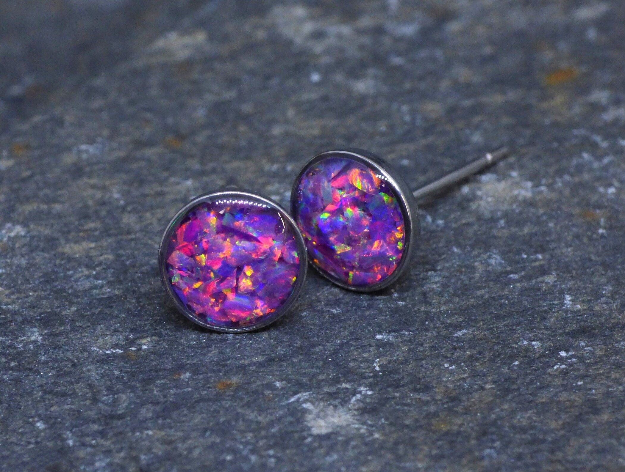 Royal Lavender Opal Earring 6mm Stainless Steel Etsy