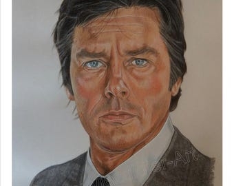 アラン・ドロン（シューカ）「Pour lapeau d'un flic」素描（版画）