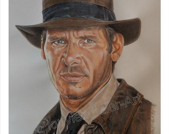 インディ・ジョーンズ 水彩鉛筆画 プリント：ハリソン・フォード