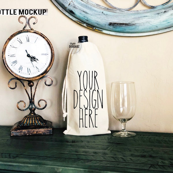 Canvas Wine Bottle Mockup, Wine Bottle Mockup, Wine Mockup