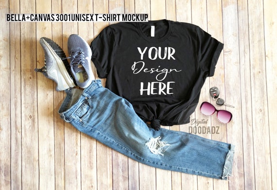 Bella Canvas 3001 Black Unisex Shirt Mock Up Womens Shirt Etsy