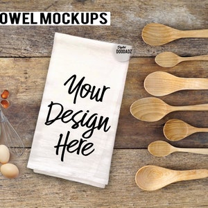 Kitchen Towel Mockup, Flour Sack Towels Mockup, White Towel Mockup, Farmhouse Tea Towel Mockup