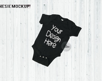 Baby Romper Mockup, Black Infant Bodysuit Mockup, Flat Lay Mockup Fashion Stock Photography, Scene Setter
