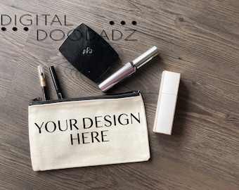 Makeup bag mockup, canvas bag mockup, makeup bag display, blank DIY craft bag mockup, canvas pen case mockup, 8x4 inches mockup bag