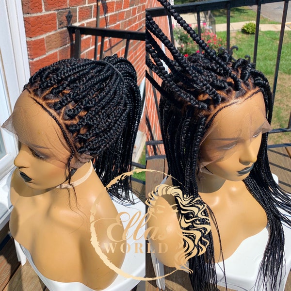 Triangle parts medium box braids wig(full lace)