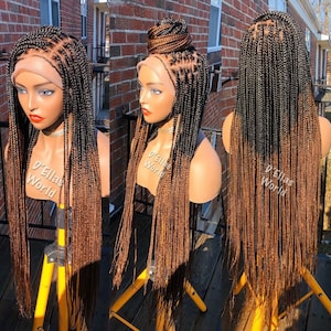 Ombre knotless braided wig (full lace wig) micro box braided wig full lace wig frontal braided wig faux locs soft locs wig for black women