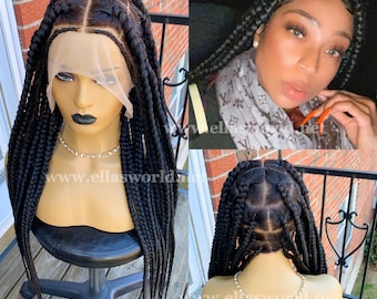 Jumbo knotless braided wig full lace wig ready to ship distressed locs passion twists faux locs soft locs stitch braids conrow wig