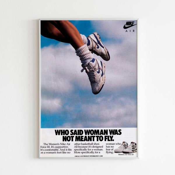 Nike Air Force III Werbeposter, 90er Jahre Stil Schuhe Print, Vintage Ad Wandkunst, Retro Magazin Werbung