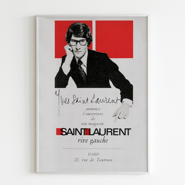 Poster pubblicitario di Yves Saint Laurent Rive Gauche, stampa in stile anni '80, arte della parete pubblicitaria, rivista di design vintage, pubblicità retrò