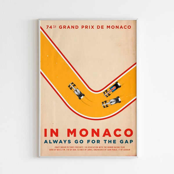 Grand Prix of Monaco Advertising Poster, Formula 1 Style Print, Ad Wall Art, Vintage Racing Retro F1 Design Adverisement