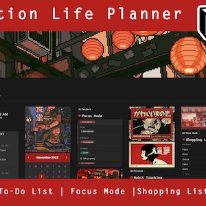Red Japanese | Dark Mode | Anime | Notion Template | Personal Planner | Editable Template | Project Plan | For Everyone