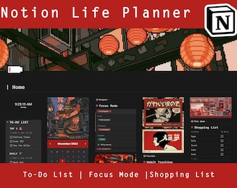 student planner notion template Red Japanese | Dark Mode | Anime | Notion Template | Personal Planner | Editable Template | Project Plan | For Everyone