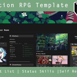 RPG Role Play | Dark Mode | Notion Template |  Personal Planner |  Editable Template | Project Plan | Self Reward | Dark Mode