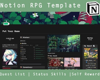 RPG Role Play | Dark Mode | Notion Template |  Personal Planner |  Editable Template | Project Plan | Self Reward | Dark Mode