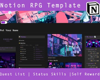Dark Purple| RPG Role Play | Dark Mode | Notion Template |  Personal Planner |  Editable Template | Project Plan | Self Reward | Dark Mode