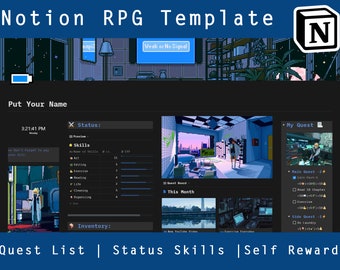 Dark Blue | RPG Role Play | Dark Mode | Notion Template |  Personal Planner |  Editable Template | Project Plan | Self Reward | Dark Mode