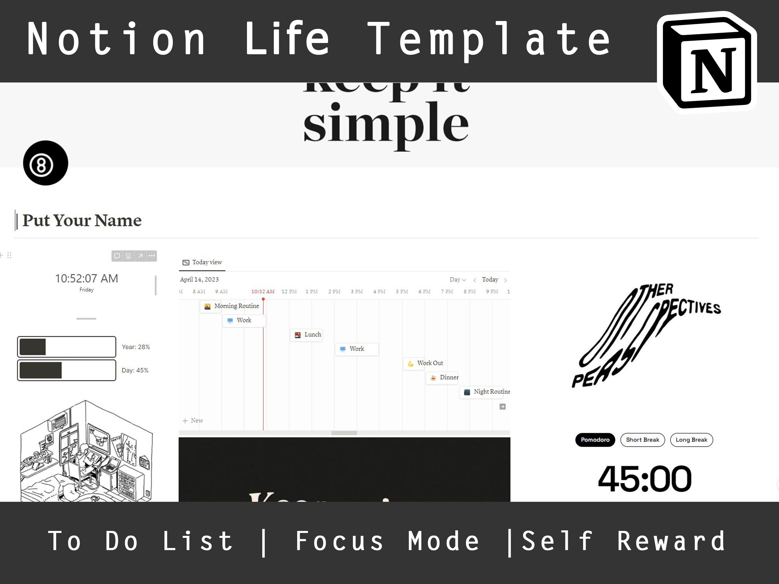 Minimal Black and White | Light Mode | Simple | Notion Template | Personal Planner | Editable Template | Project Plan | For Everyone