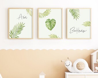 Custom Name Tropical Nursery Wall Art - Digital Set of 3