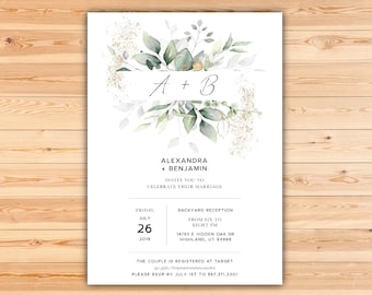 Gold Greenery Eucalyptus Wedding Invitation