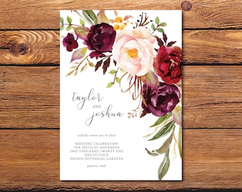 Marsala Wedding Invitation - Customizable