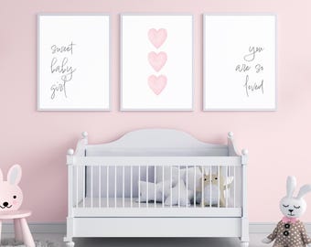 Sweet Baby Girl Nursery Wall Art - Print Set of 3
