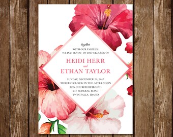 Hibiscus Wedding Invitation- Customizable