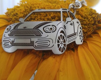 Car Keychain Mini Cooper Countryman, Metal keyring for driver, stainless steel laser cut accessory