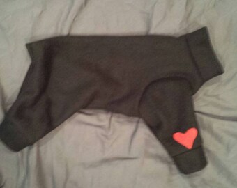 Heart On My Sleeve Black Fleece Jammie/Onesie with 1 Red Heart "sewn patch"...can substitute colors on request. Custom Sizing Available