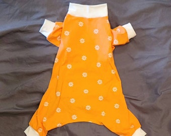 Bright Coral With Small Daisies. Lightweight Cotton Blend Knit Jammies/Pjs/one piece. Sleeveless Available By Request. Custom Sizing Offered