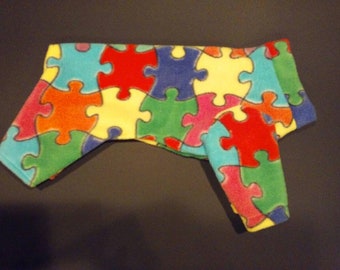 Multi color puzzle print Fleece Dog Pajamas Onesie by Autumn's Little Closet