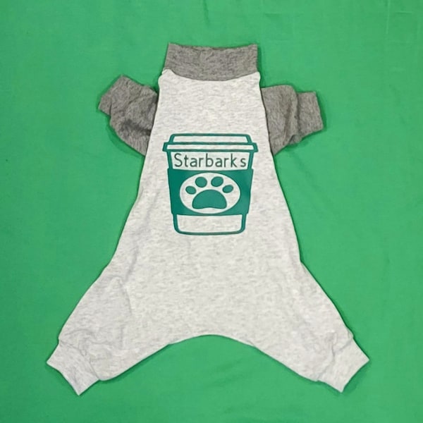Starbarks Please!! Adorable Light Gray w/ Darker Gray Ragalan Sleeves. Lightweight Cotton Jammies/ PJ's/One piece. Custom Sizing Offered