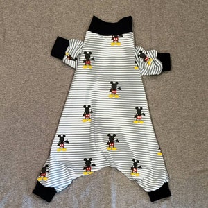 Mouse Silhouette On Blue Stripes. Cotton/Spandex Stretch Jammies/Pjs/onesie. Custom Sizing Available.
