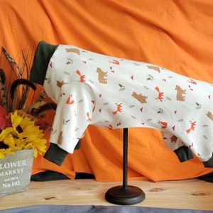 Fall Colors W/Brown Bears And Orange Foxes. Stretchy Cotton Blend Jammies/ PJ&#39;s/One piece. You Choose Your Trim Color. Custom Sizing Offered