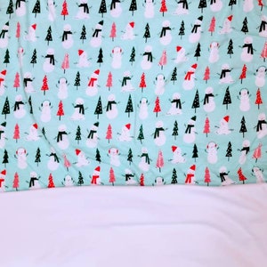 Aqua With Red. Green And White Christmas Trees And Snowmen. Cotton Knit Jammies/PJ&#39;s/One piece/jumper/romper. Custom Sizing Available