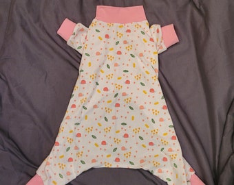 White, Soft Cotton t-shirt Fabric With Adorable Pink And Yellow Snails, Butterflies And Flowers. Custom Sizing Available. Pjs/Jammies