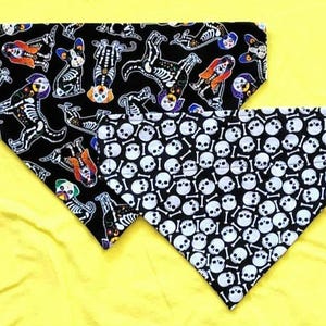 Sugar Skull Pups And Skulls/Bones. Two Different Looks In One Reversible Slide On Collar Pet Bandana. Personalization Is Offered