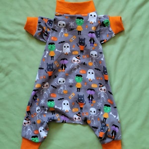 Grey With Scary Friends. Soft Cotton Stretch Jammies/Pjs/Onesie. Several Trim Colors Available. Custom Sizing Offered.