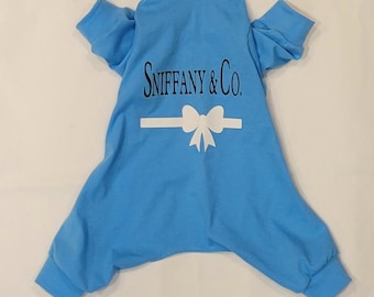 Sniffany & Co Gorgeous Blue Lightweight Cotton With Permanent Heat Transfer Vinyl Lettering. Pjs/One piece/Jammies Custom Sizing Offered