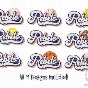 Rebels PNG, Rebels Clipart, Vintage Sport Bundle, Baseball, Volleyball, Softball, Football, Soccer, Band, Basketball, Instant Download