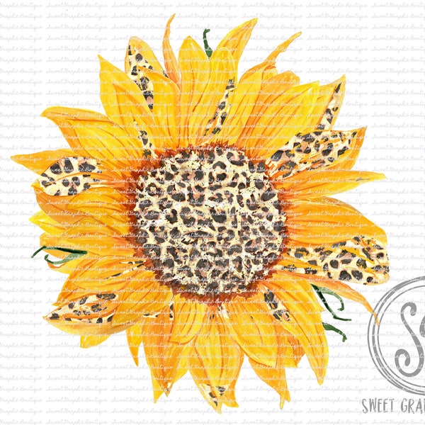 Leopard Sunflower PNG, Sunflower Clipart, Sunflower Sublimation Design, Leopard Print Design, Instant Download, Printable Design Sun