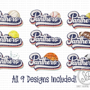 Panthers PNG, Panthers Clipart, Vintage Sport Bundle, Baseball, Volleyball, Softball, Football, Soccer, Band, Basketball, Instant Download