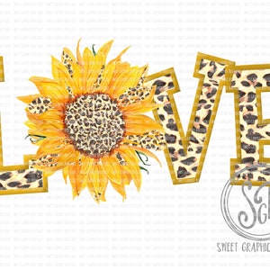 Leopard Sunflower LOVE PNG, Sunflower Clipart, Sunflower Sublimation Design, Leopard Print Design, Instant Download, Printable Design Sun