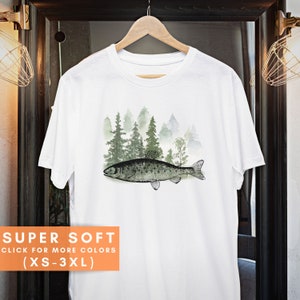 Fish and Forest Fishing Shirt for Men, Mens Fishing Tshirt for Dad , Fishermen Shirt Gift for Men, Forest and Fish T-shirt Fishermen Gift