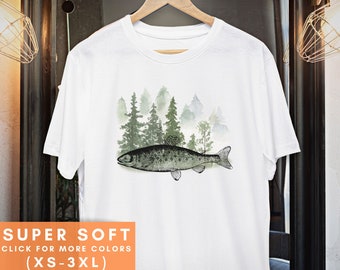 Chemise de pêche au poisson et à la forêt pour les hommes, Tshirt de pêche pour hommes, Chemise de pêcheur cadeau pour hommes, T-shirt de forêt et de poisson Cadeau de pêcheurs