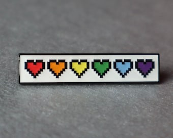 Rainbow Hearts Enamel Pin: Full Health Pixel Art Badge